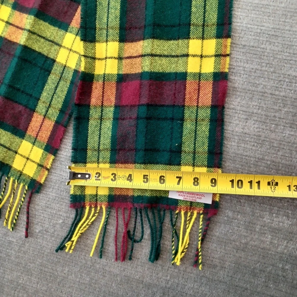 Ingles Buchan Wool Scarf‎ Green Blue Tartan Plaid Fringe Made in Scotland 68